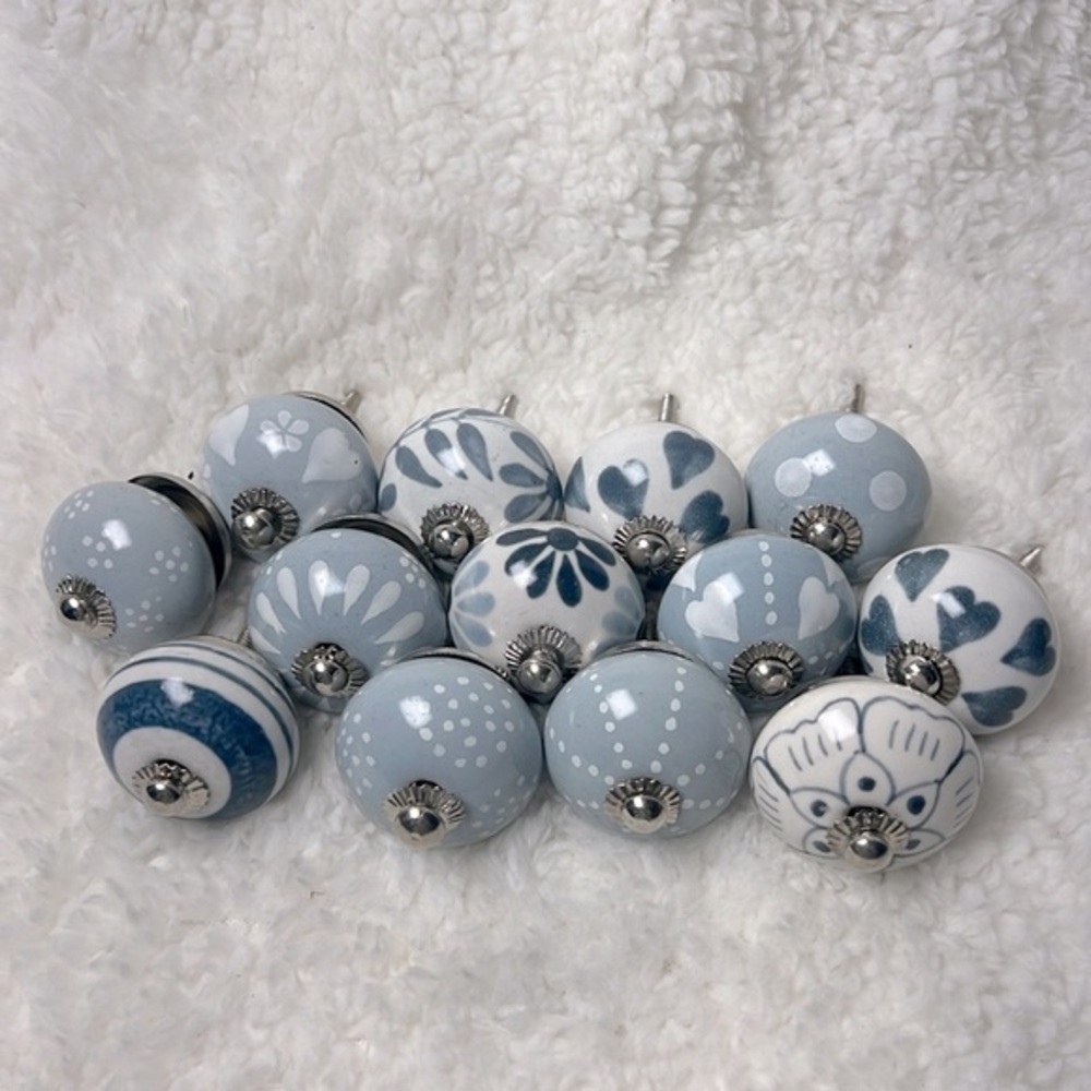 Soya drawer pull knobs blue gray and off white set of 13